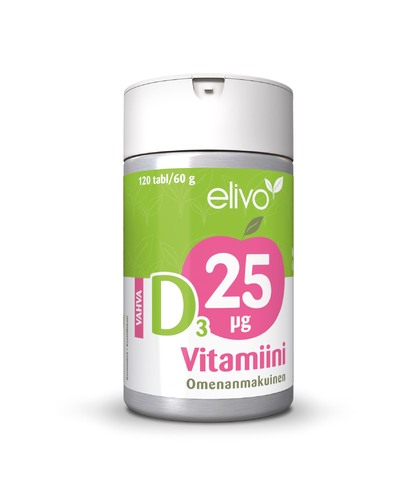 ELIVO D-Vitamiini 25 mikrog, omenanmakuinen, 120 tablettia