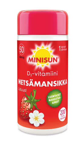 MINISUN D-Vitamiini Metsämansikka 50mikrog 200purutabl