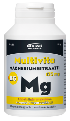 Multivita Magnesiumsitraatti+B6 175mg appelsiini 80 purutabl.