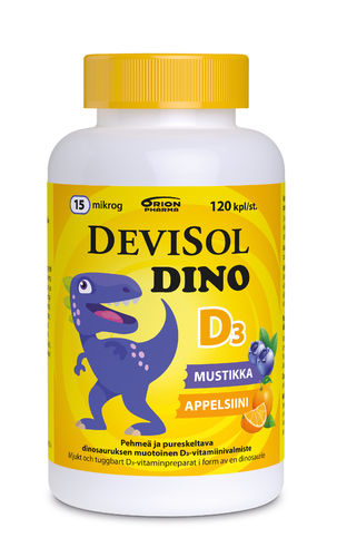Devisol Dino mustikka appelsiini 15 mikrog  60 ja 120tabl