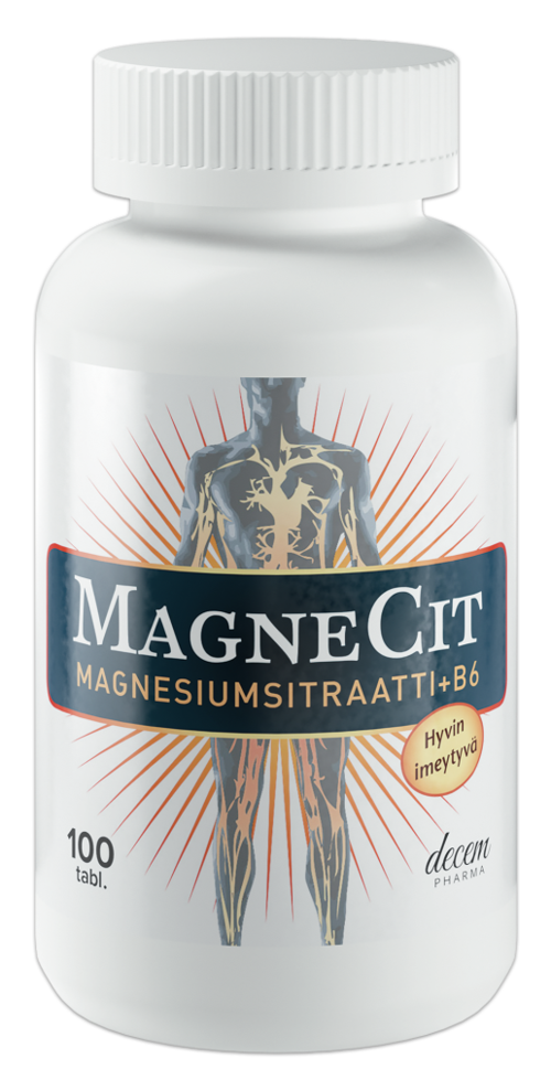 MagneCit Magnesiumsitraatti + B6-vitamiini 30,60, 100 tai 200 tabl.