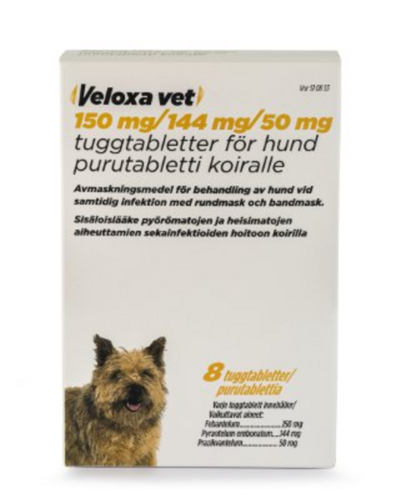 Veloxa vet purutabletti 150 mg / 144 mg / 50 mg 8