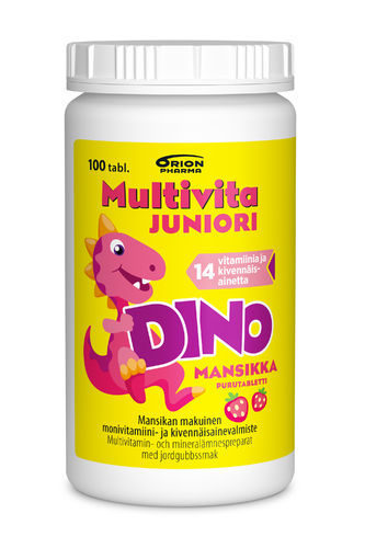 Multivita Juniori Dino Mansikka 100 ja 200 purutabl.