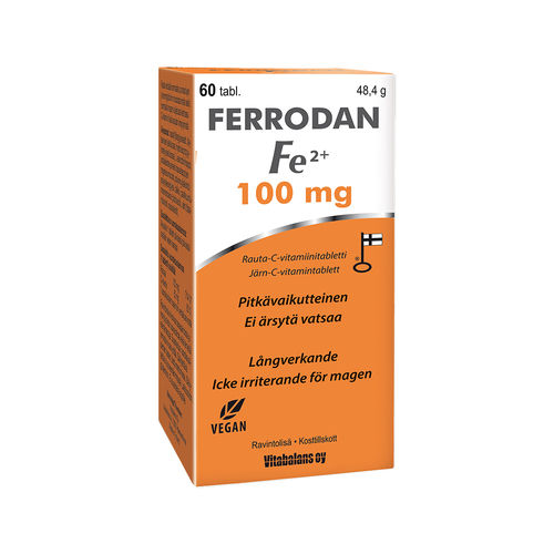 FERRODAN  Fe2+ 100 mg  rauta ja C-vitamiini  60 ja 120 tabl.