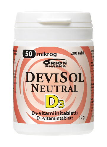 DEVISOL NEUTRAL 50 mikrog D3-vitamiini 200tabl .